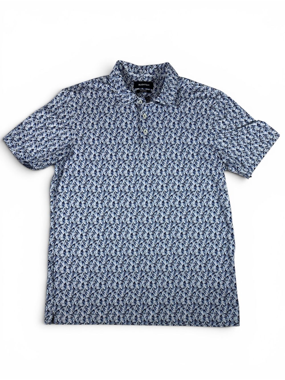 Bugatchi Blue Printed Short-Sleeve Polo